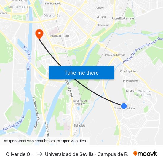 Olivar de Quintos to Universidad de Sevilla - Campus de Reina Mercedes map