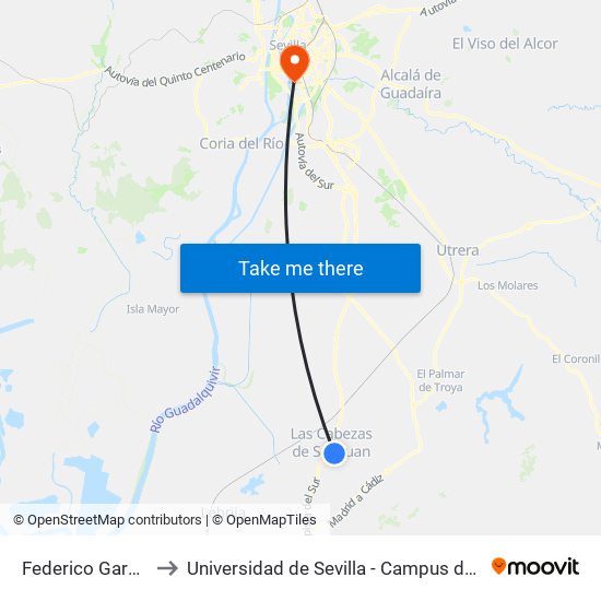 Federico García Lorca to Universidad de Sevilla - Campus de Reina Mercedes map