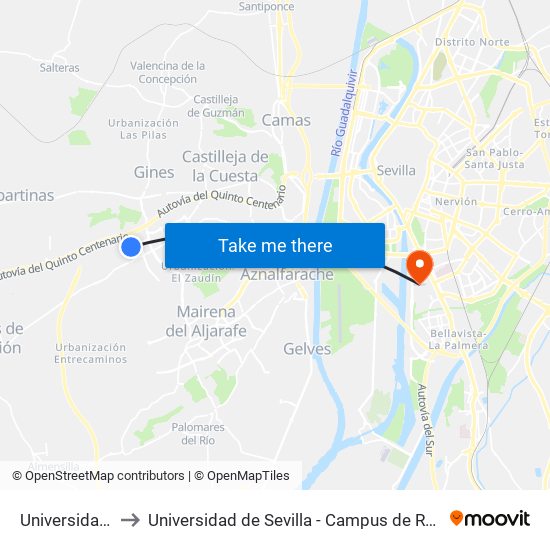 Universidad Ceu to Universidad de Sevilla - Campus de Reina Mercedes map