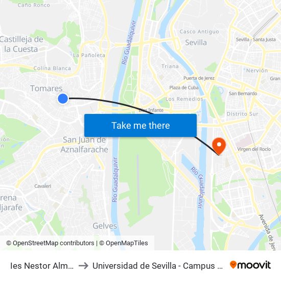 Ies Nestor Almendros (I) to Universidad de Sevilla - Campus de Reina Mercedes map