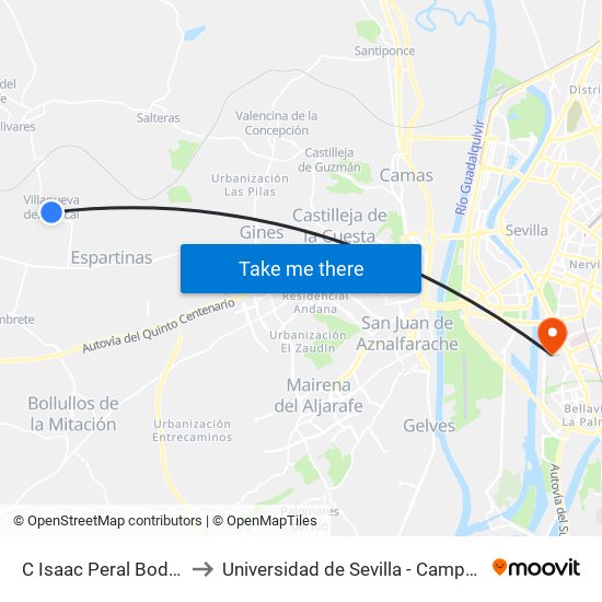 C Isaac Peral Bodegas Gongora to Universidad de Sevilla - Campus de Reina Mercedes map