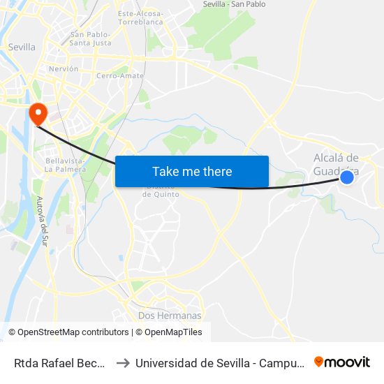 Rtda Rafael Beca Mateos (V) to Universidad de Sevilla - Campus de Reina Mercedes map
