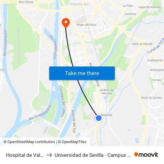 Hospital de Valme Frente to Universidad de Sevilla - Campus de Reina Mercedes map