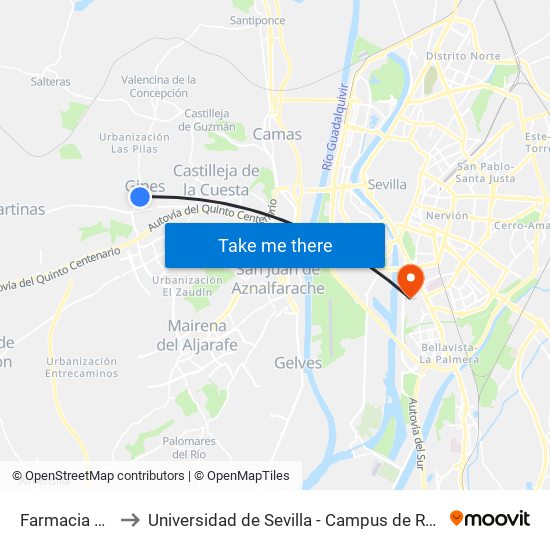 Farmacia Martin to Universidad de Sevilla - Campus de Reina Mercedes map