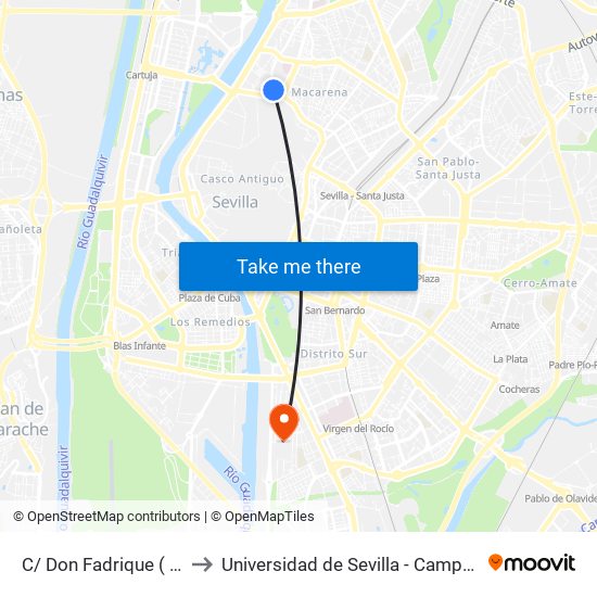 C/ Don Fadrique ( Frente Nº 13 ) to Universidad de Sevilla - Campus de Reina Mercedes map