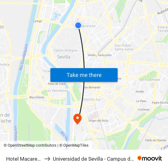 Hotel Macarena Salida to Universidad de Sevilla - Campus de Reina Mercedes map