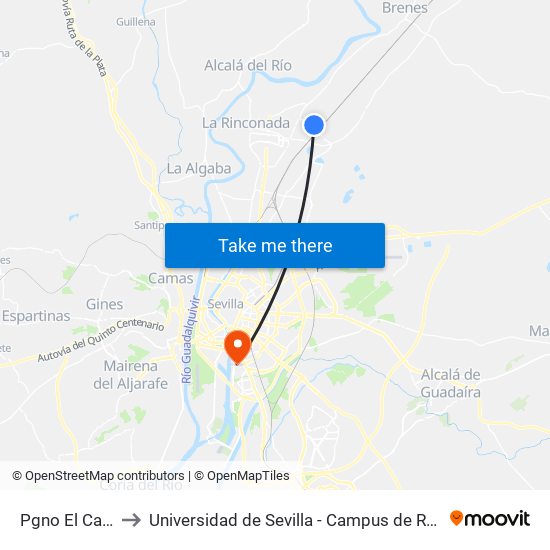 Pgno El Canamo to Universidad de Sevilla - Campus de Reina Mercedes map