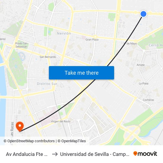 Av Andalucia Fte Aceites Guillen to Universidad de Sevilla - Campus de Reina Mercedes map