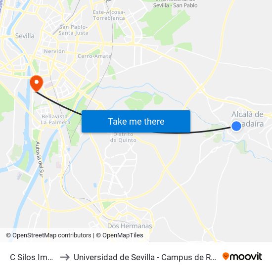 C Silos Imprenta to Universidad de Sevilla - Campus de Reina Mercedes map