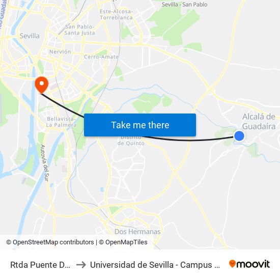 Rtda Puente Del Dragón to Universidad de Sevilla - Campus de Reina Mercedes map
