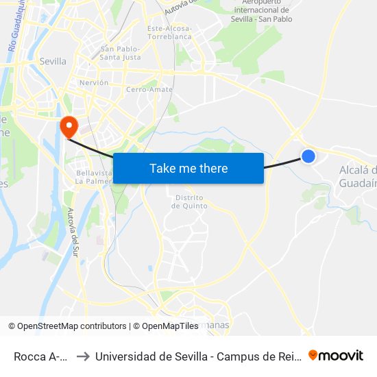 Rocca A-8033 to Universidad de Sevilla - Campus de Reina Mercedes map
