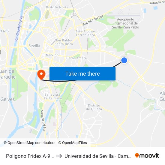Poligono Fridex A-92 (Leroy Merlin)) to Universidad de Sevilla - Campus de Reina Mercedes map