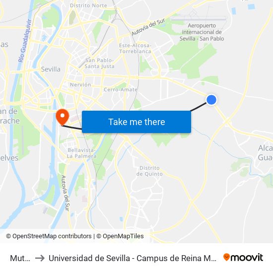 Mutua to Universidad de Sevilla - Campus de Reina Mercedes map