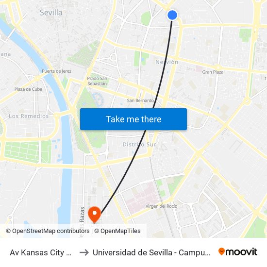 Av Kansas City El Mirador(I) to Universidad de Sevilla - Campus de Reina Mercedes map
