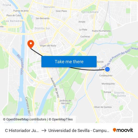 C Historiador Juan Manzano to Universidad de Sevilla - Campus de Reina Mercedes map