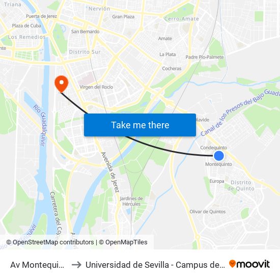 Av Montequinto Aavv to Universidad de Sevilla - Campus de Reina Mercedes map