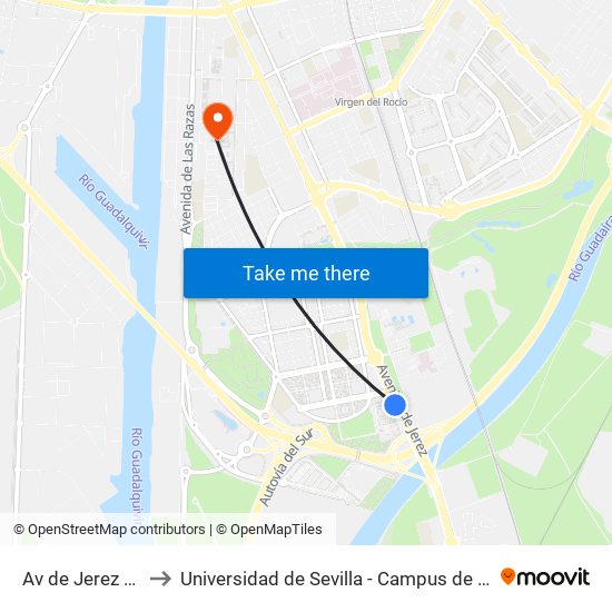 Av de Jerez Fremap to Universidad de Sevilla - Campus de Reina Mercedes map