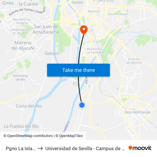 Pgno La Isla Salida to Universidad de Sevilla - Campus de Reina Mercedes map