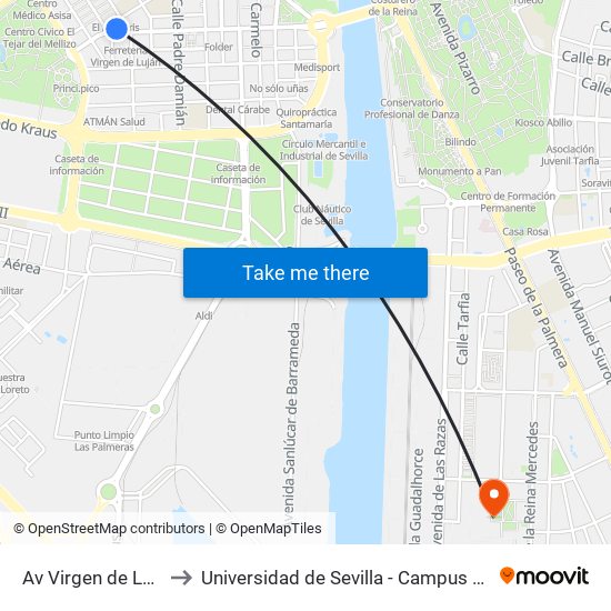Av Virgen de Lujan Nº 48 to Universidad de Sevilla - Campus de Reina Mercedes map