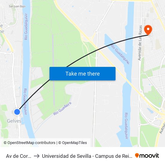 Av de Coria Itv to Universidad de Sevilla - Campus de Reina Mercedes map