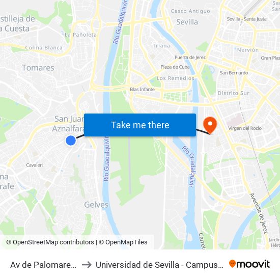 Av de Palomares Centro (I) to Universidad de Sevilla - Campus de Reina Mercedes map