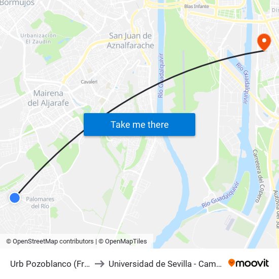Urb Pozoblanco (Frente Gasolinera) to Universidad de Sevilla - Campus de Reina Mercedes map
