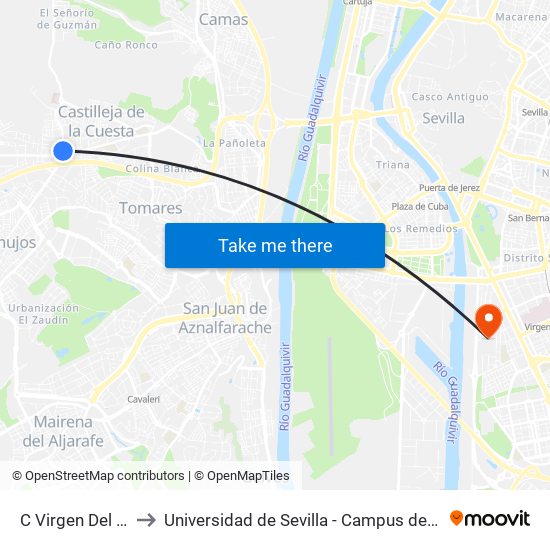 C Virgen Del Rocio 7 to Universidad de Sevilla - Campus de Reina Mercedes map