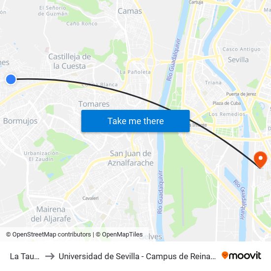 La Taurina to Universidad de Sevilla - Campus de Reina Mercedes map