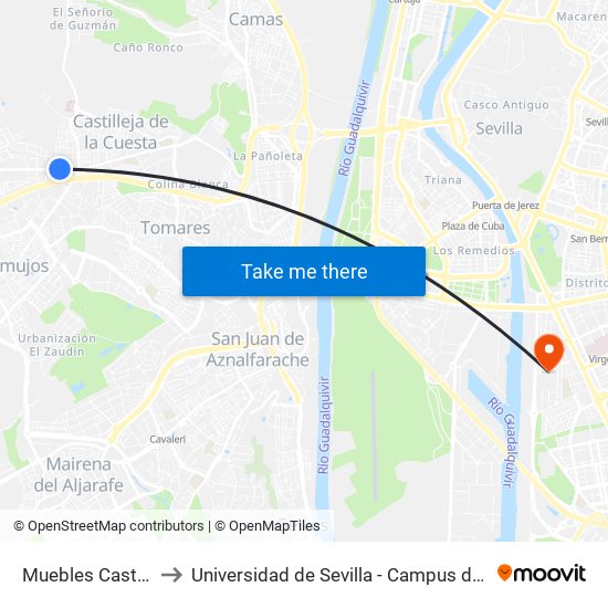 Muebles Castellano (I) to Universidad de Sevilla - Campus de Reina Mercedes map
