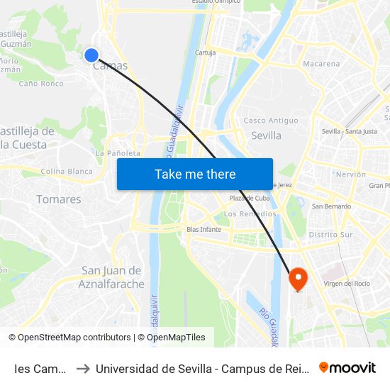 Ies Camas (I) to Universidad de Sevilla - Campus de Reina Mercedes map