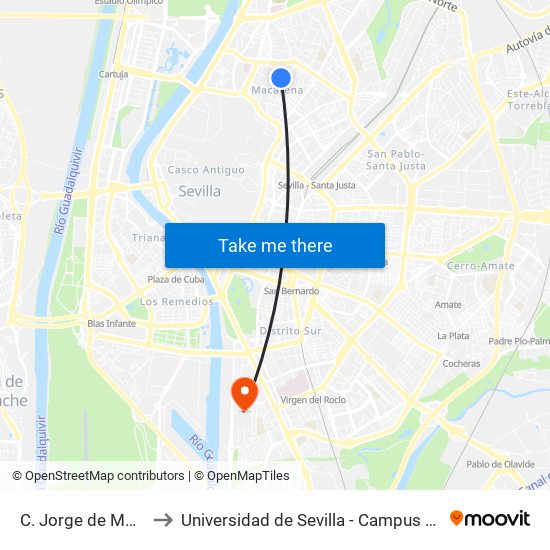 C. Jorge de Montemayor to Universidad de Sevilla - Campus de Reina Mercedes map
