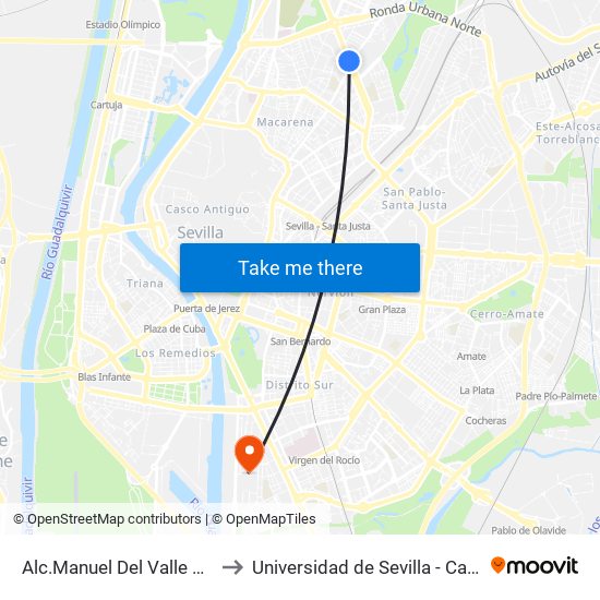 Alc.Manuel Del Valle Av. (Av.Pino Montano) to Universidad de Sevilla - Campus de Reina Mercedes map