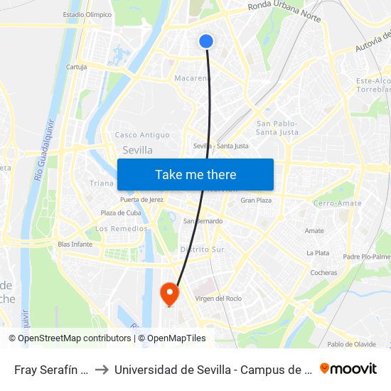 Fray Serafín Madrid to Universidad de Sevilla - Campus de Reina Mercedes map