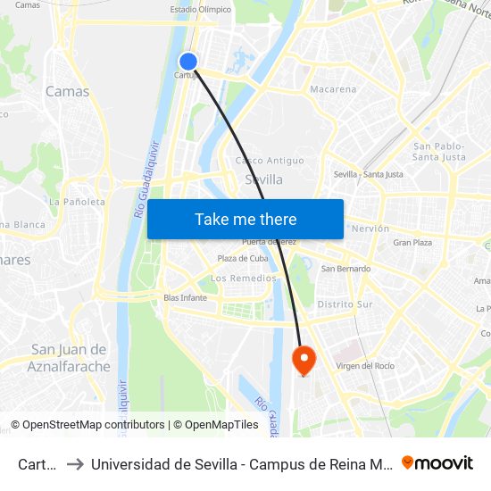Cartuja to Universidad de Sevilla - Campus de Reina Mercedes map