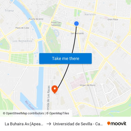 La Buhaira  Av.(Apeadero San Bernardo) to Universidad de Sevilla - Campus de Reina Mercedes map
