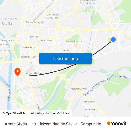 Arosa (Avda. Parsi) to Universidad de Sevilla - Campus de Reina Mercedes map