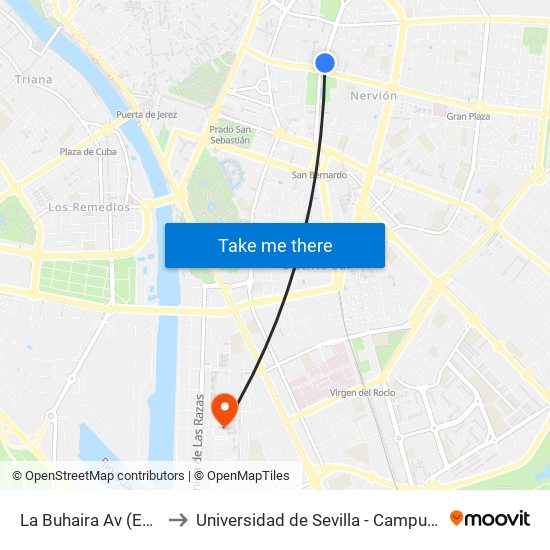 La Buhaira  Av (Eduardo Dato) to Universidad de Sevilla - Campus de Reina Mercedes map