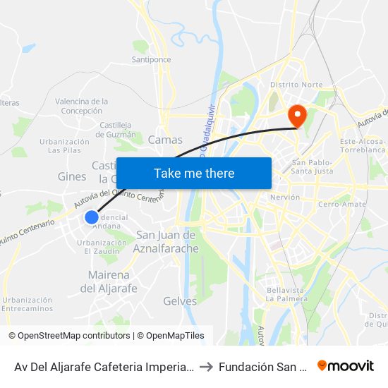 Av Del Aljarafe Cafeteria Imperial (Frente) to Fundación San Telmo map