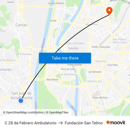 C 28 de Febrero Ambulatorio to Fundación San Telmo map