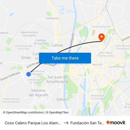 Coso Calero Parque Los Alamos (V) to Fundación San Telmo map