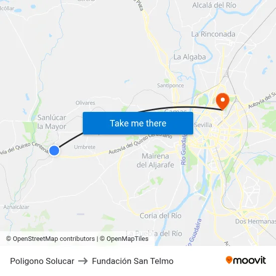 Poligono Solucar to Fundación San Telmo map