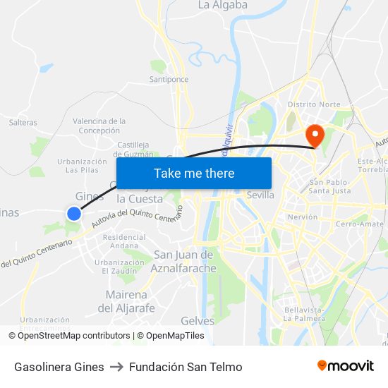 Gasolinera Gines to Fundación San Telmo map