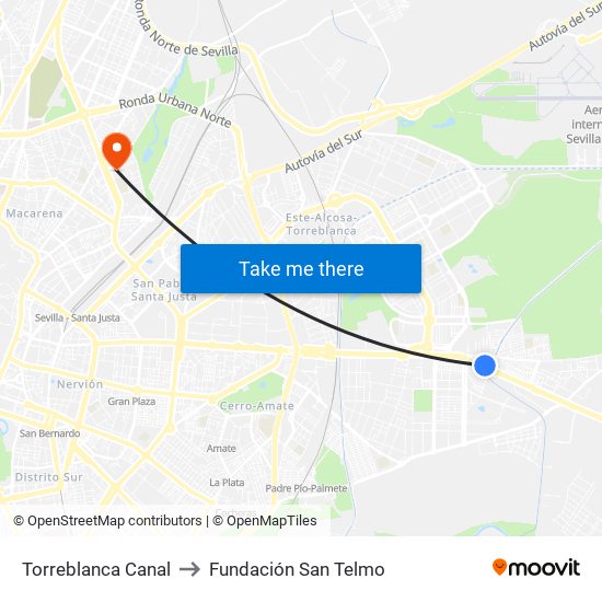 Torreblanca Canal to Fundación San Telmo map