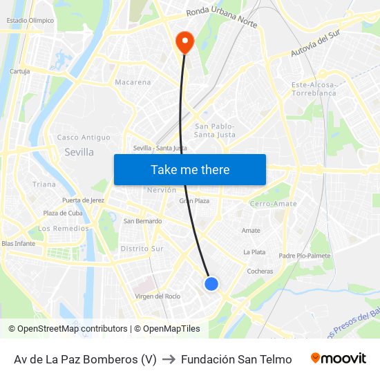 Av de La Paz Bomberos (V) to Fundación San Telmo map