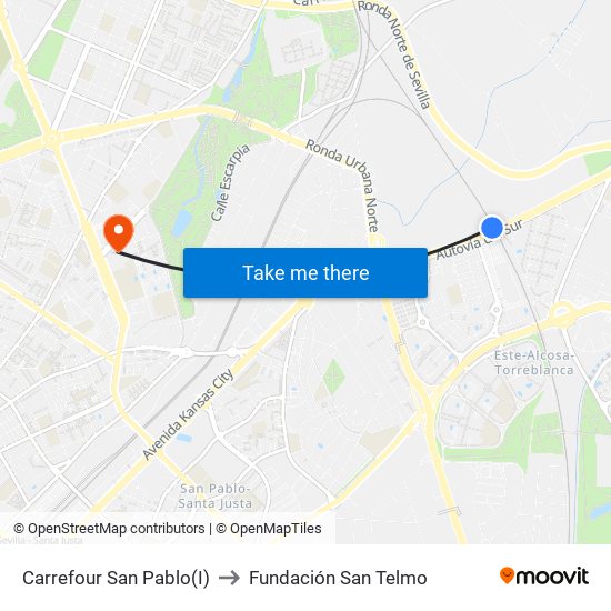 Carrefour San Pablo(I) to Fundación San Telmo map