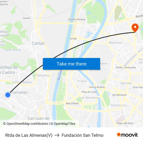 Rtda de Las Almenas(V) to Fundación San Telmo map
