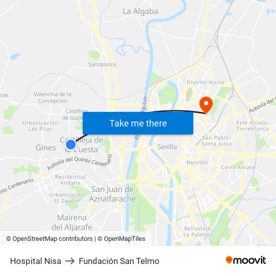 Hospital Nisa to Fundación San Telmo map