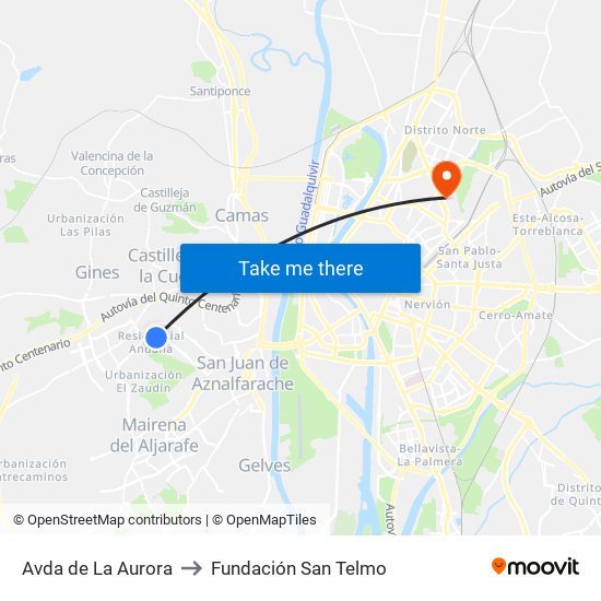 Avda de La Aurora to Fundación San Telmo map
