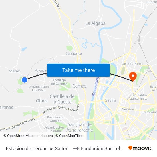 Estacion de Cercanias Salteras to Fundación San Telmo map