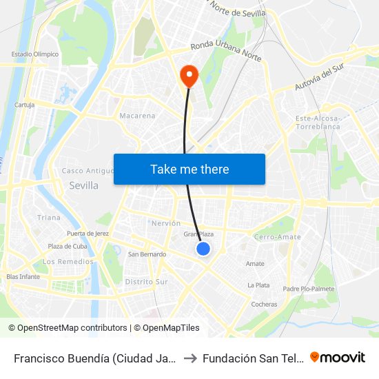 Francisco Buendía (Ciudad Jardín) to Fundación San Telmo map